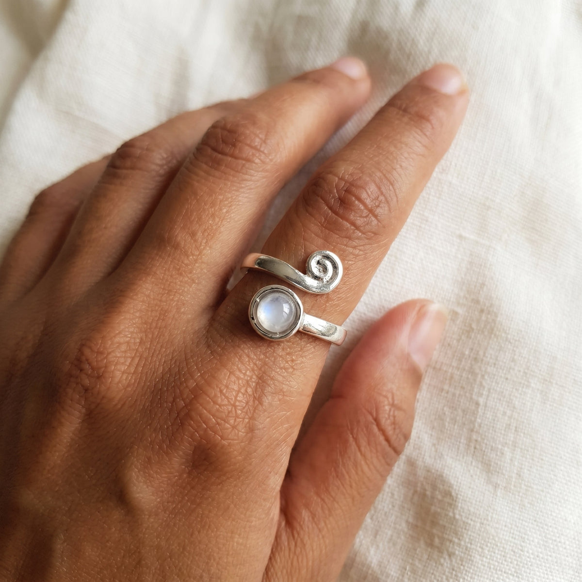 Vintage spiral moonstone ring lifestyle