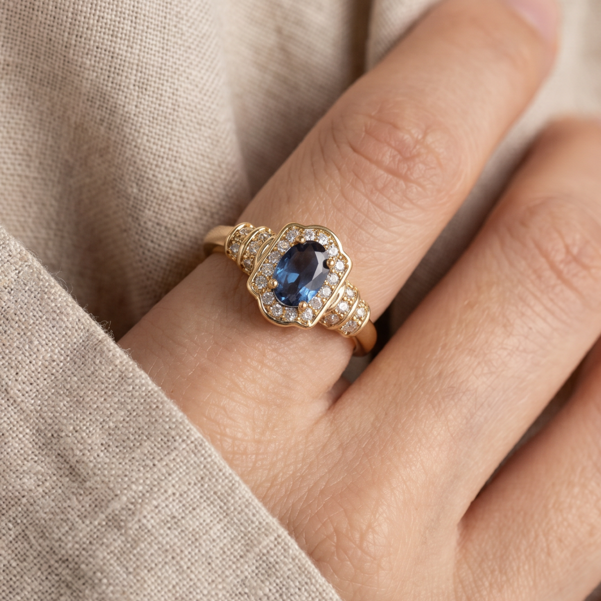 Heirloom Sapphire Halo Crystal Ring
