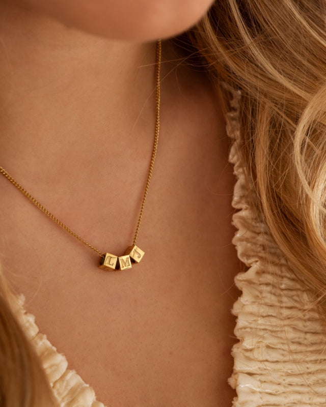 Letter Necklace Initial Cubes Gold