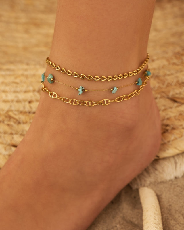 Anklet Turquoise Crystal Gold