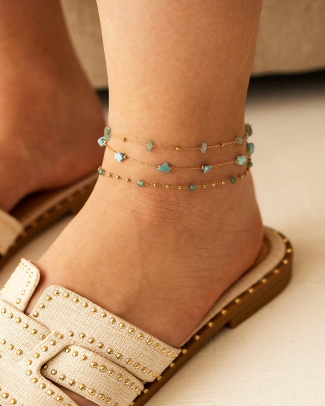 Anklet Beaded Green Gold