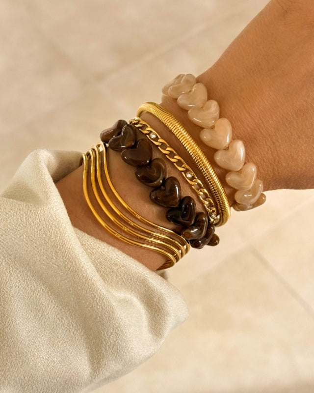Beaded Bracelet Hearts Brown