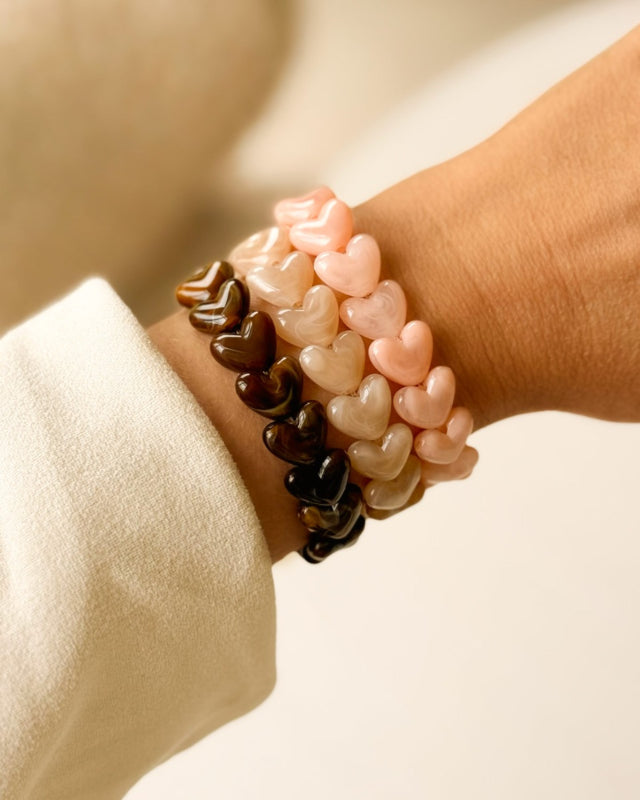 Beaded Bracelet Hearts Brown