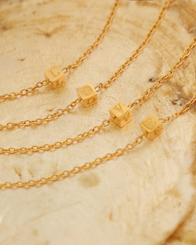 Mini Cube Initial Bracelet Gold