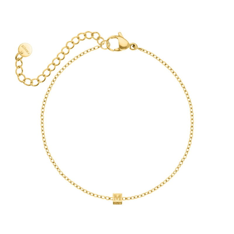 Mini Cube Initial Bracelet Gold