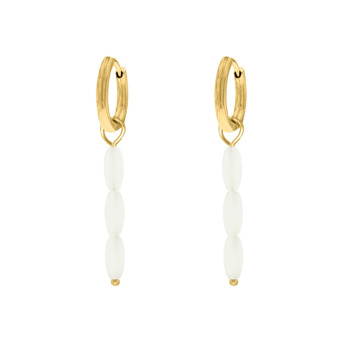 Earrings White Beaded Gold