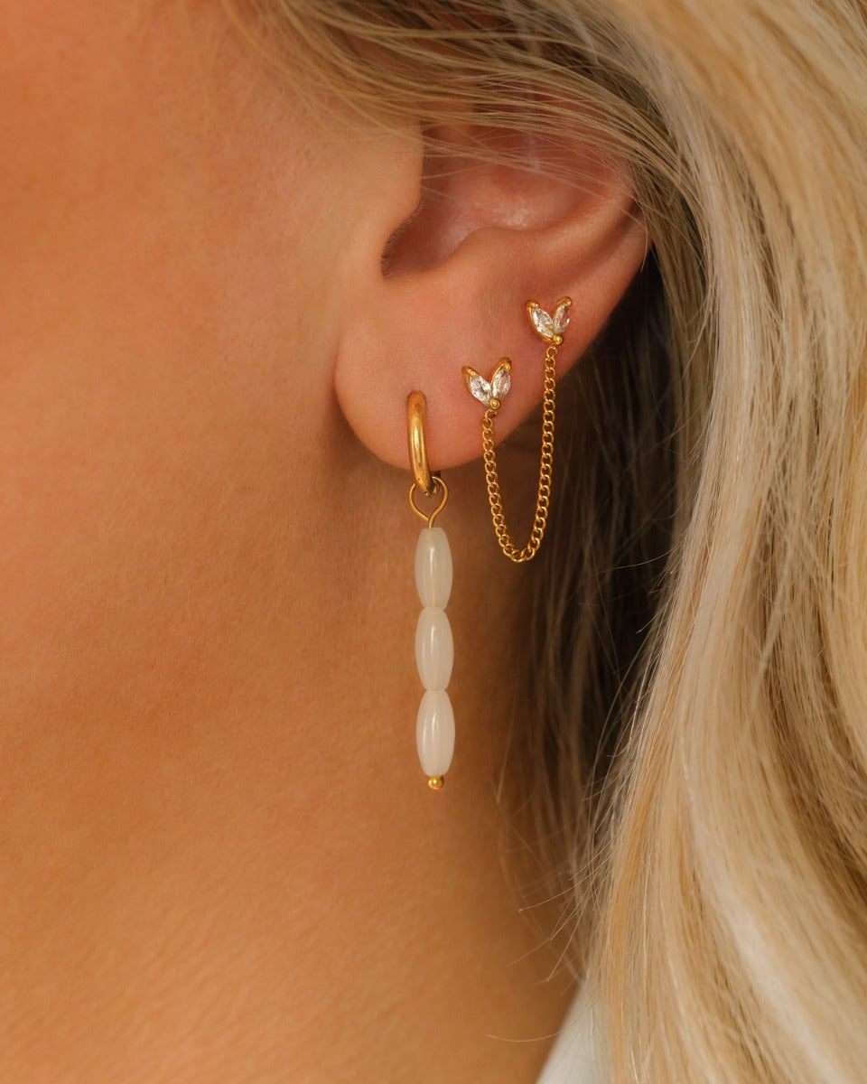 Earrings White Beaded Gold