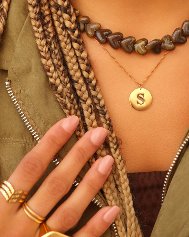 Beaded Necklace Hearts Brown