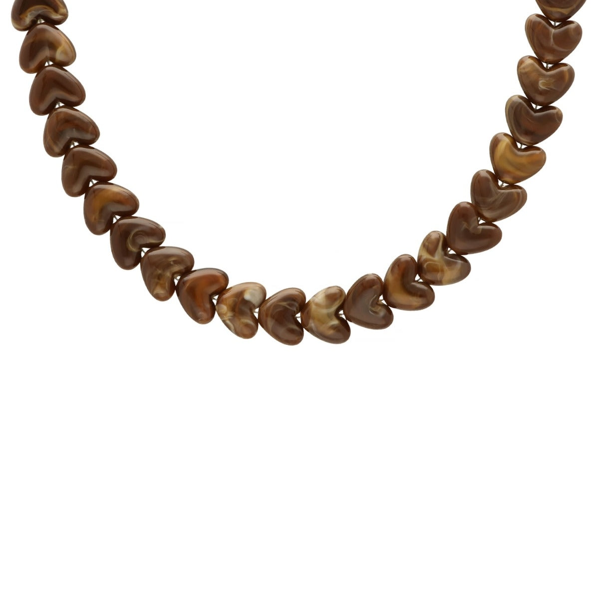 Beaded Necklace Hearts Brown