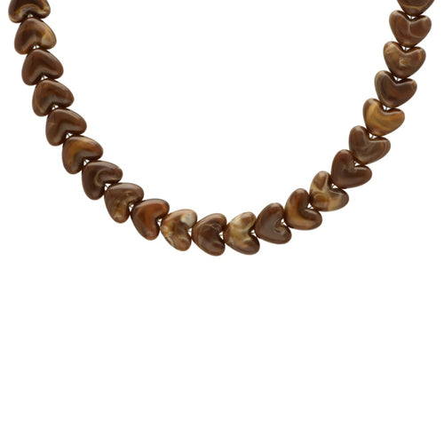 Beaded Necklace Hearts Brown