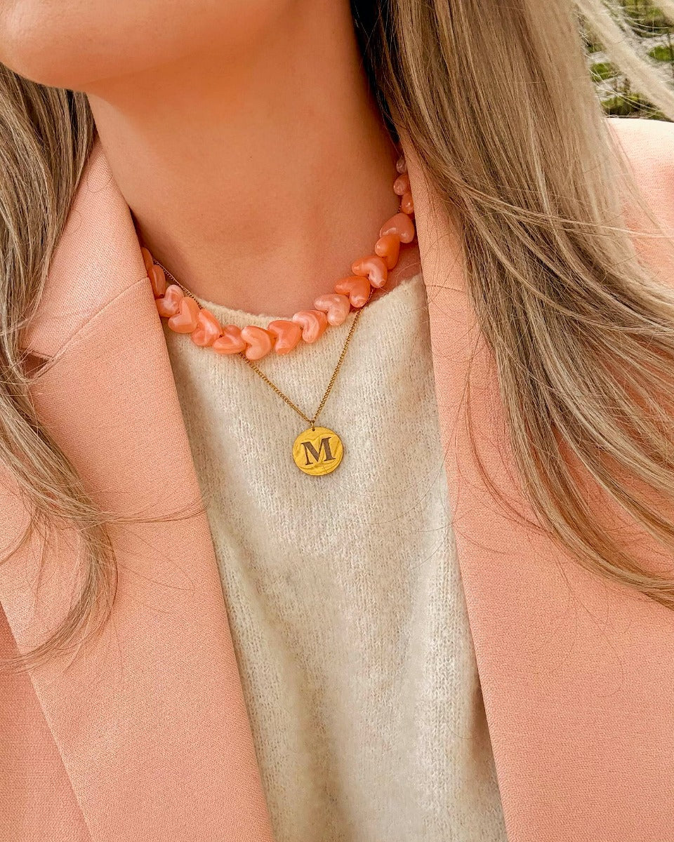 Beaded Necklace Hearts Orange