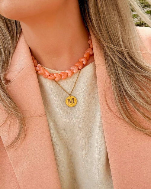 Beaded Necklace Hearts Orange