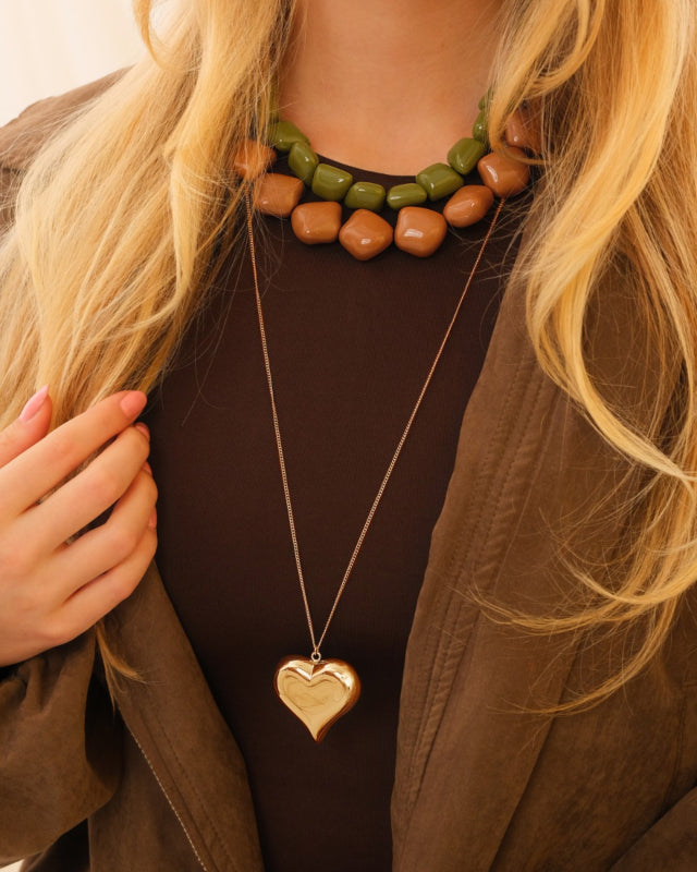 Long Necklace Statement Heart Gold