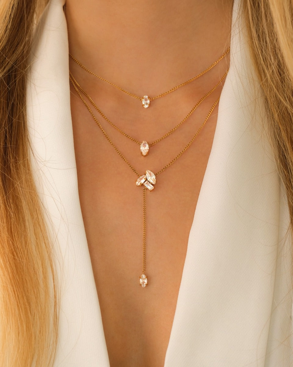 Triple Necklace with Crystal Gold