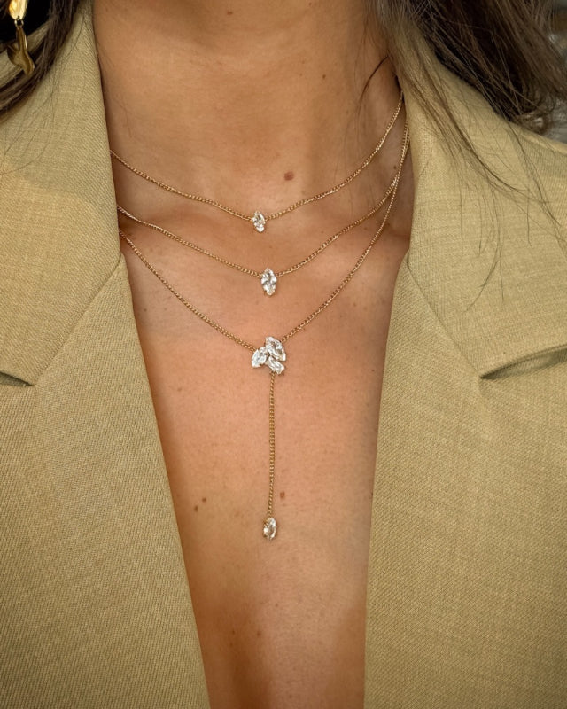 Triple Necklace with Crystal Gold