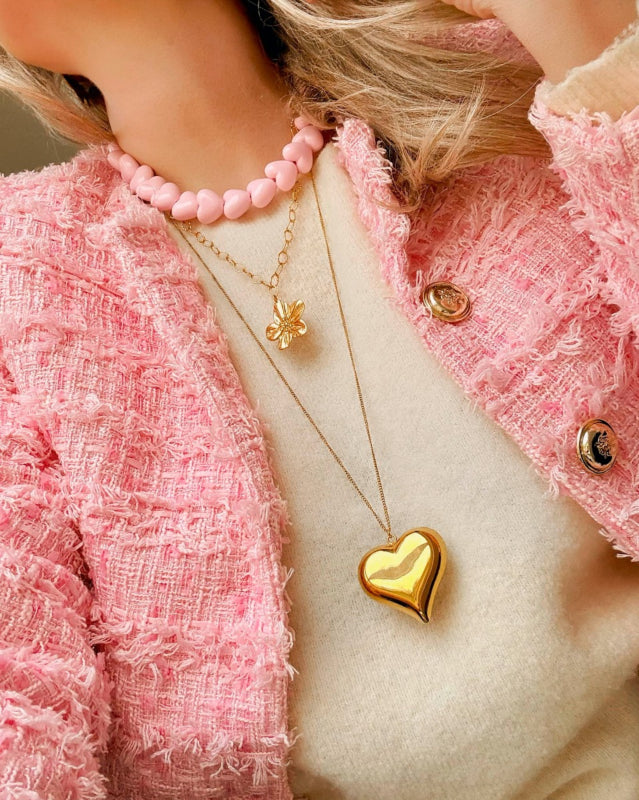 Long Necklace Statement Heart Gold