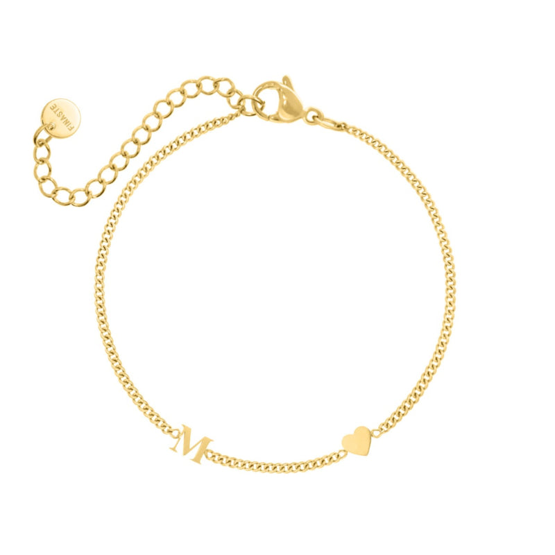 Mini Initial Bracelet with Heart Gold