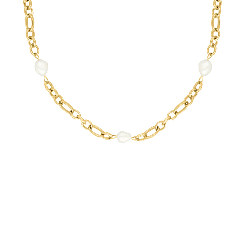 Chain And Pearl Necklace Gold