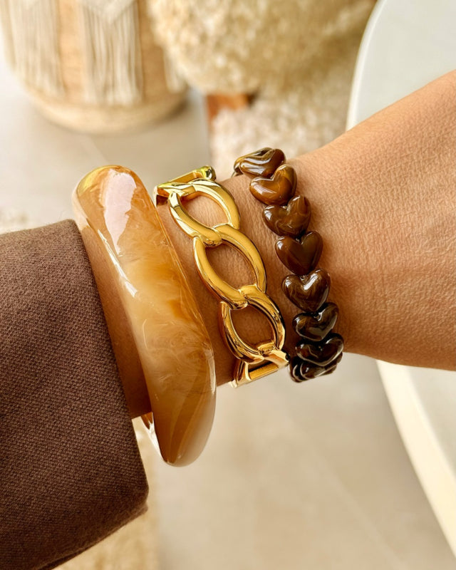 Beaded Bracelet Hearts Brown