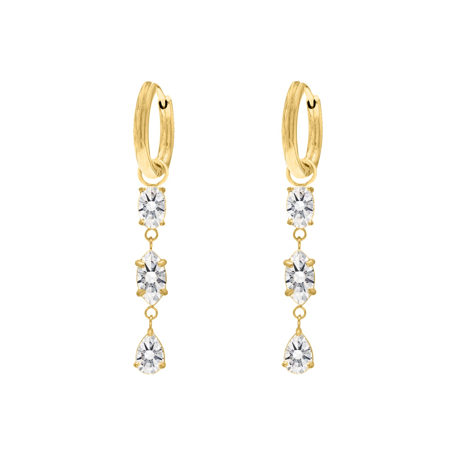 Drop Earrings Triple Gemstones Gold Plated